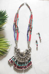 Multi-Color Beads Handmade Necklace Set with Statement Metal Pendant