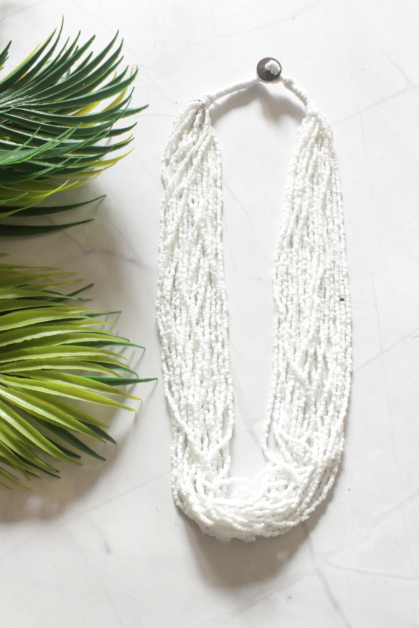 White Beads Layered Necklace
