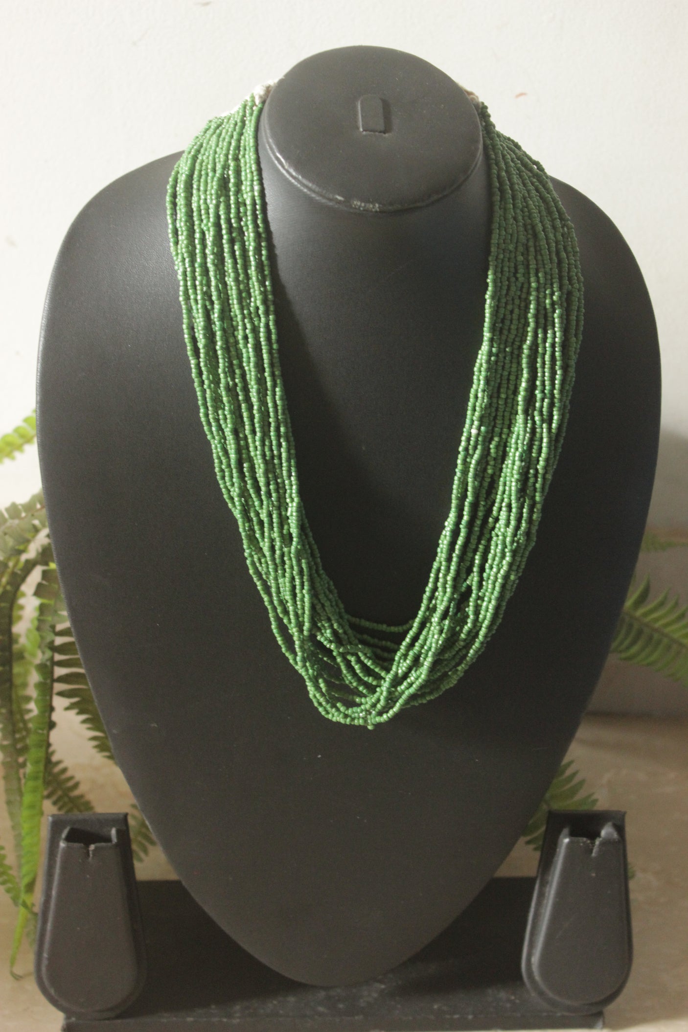 Sea Green Beads Hand Beaded Multi-Layer Necklace