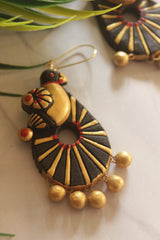 Hand Painted Terracotta Clay Peacock Earrings