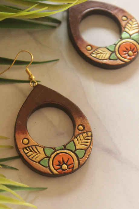 Hand Painted Terracotta Clay Tear Drop Earrings