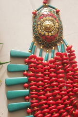 Red and Turquoise Bone Beads Handcrafted Multi-Layer African Tribal Necklace