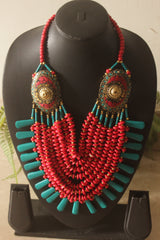Red and Turquoise Bone Beads Handcrafted Multi-Layer African Tribal Necklace