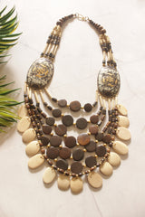Ivory and Brown Bone Beads Handcrafted Multi-Layer African Tribal Necklace