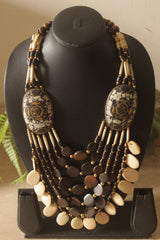 Ivory and Brown Bone Beads Handcrafted Multi-Layer African Tribal Necklace