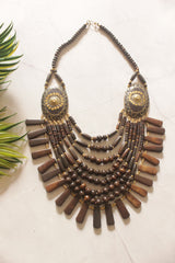 Brown and Gold Bone Beads Handcrafted Multi-Layer African Tribal Necklace