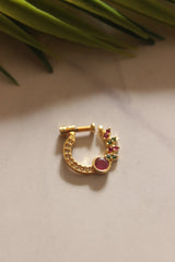 Red and Green Stones Embedded Gold Finish Clip On Nosepin