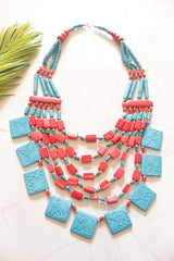 Engraved Turquoise and Red Bone Beads Handcrafted Multi-Layer African Tribal Necklace