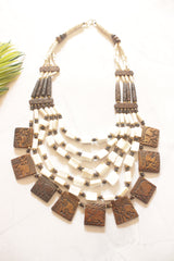 Engraved Off-White and Brown Bone Beads Handcrafted Multi-Layer African Tribal Necklace