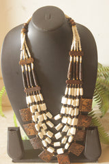 Engraved Off-White and Brown Bone Beads Handcrafted Multi-Layer African Tribal Necklace