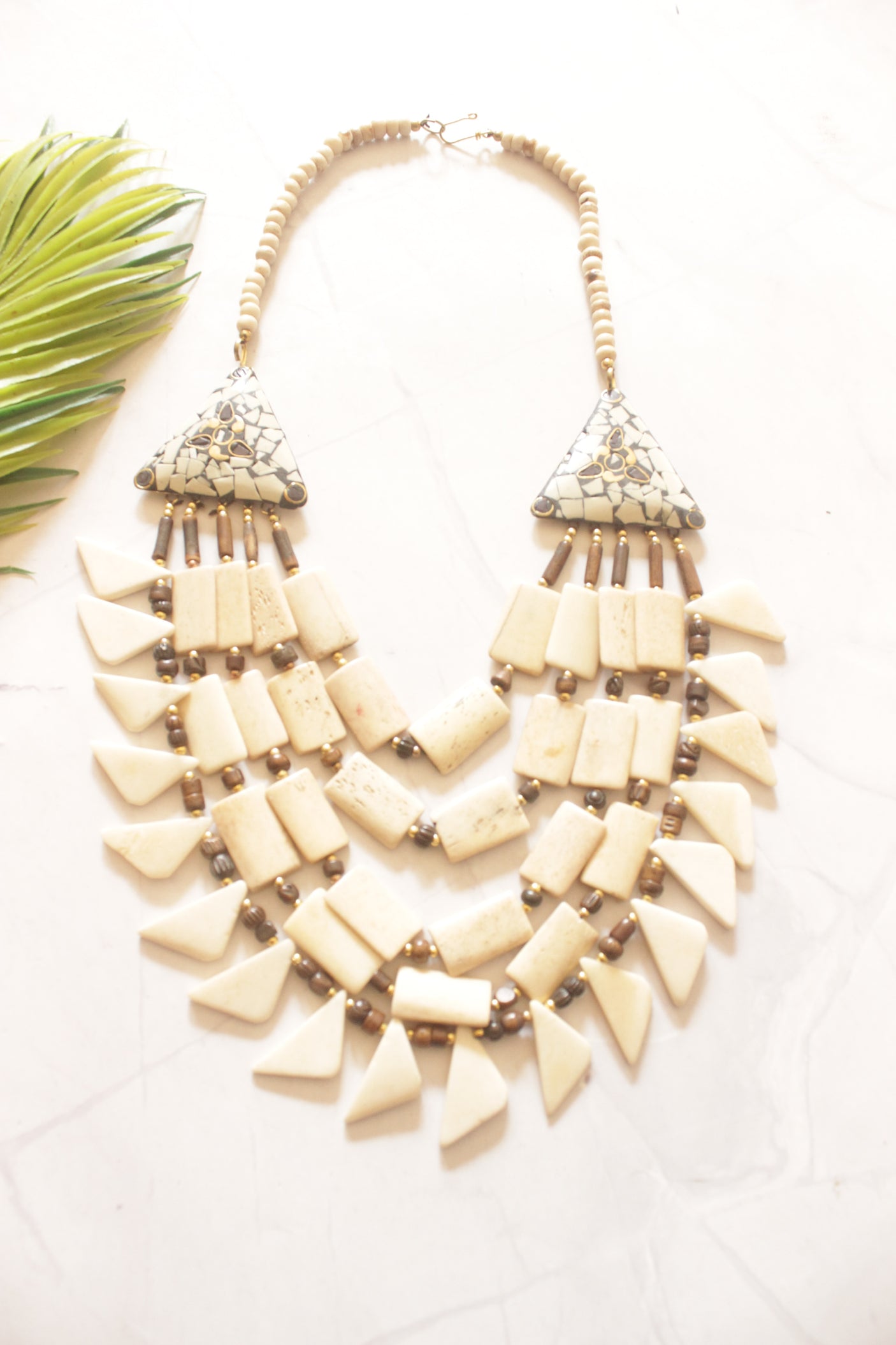 Off-White Bone Beads Handcrafted Multi-Layer African Tribal Necklace