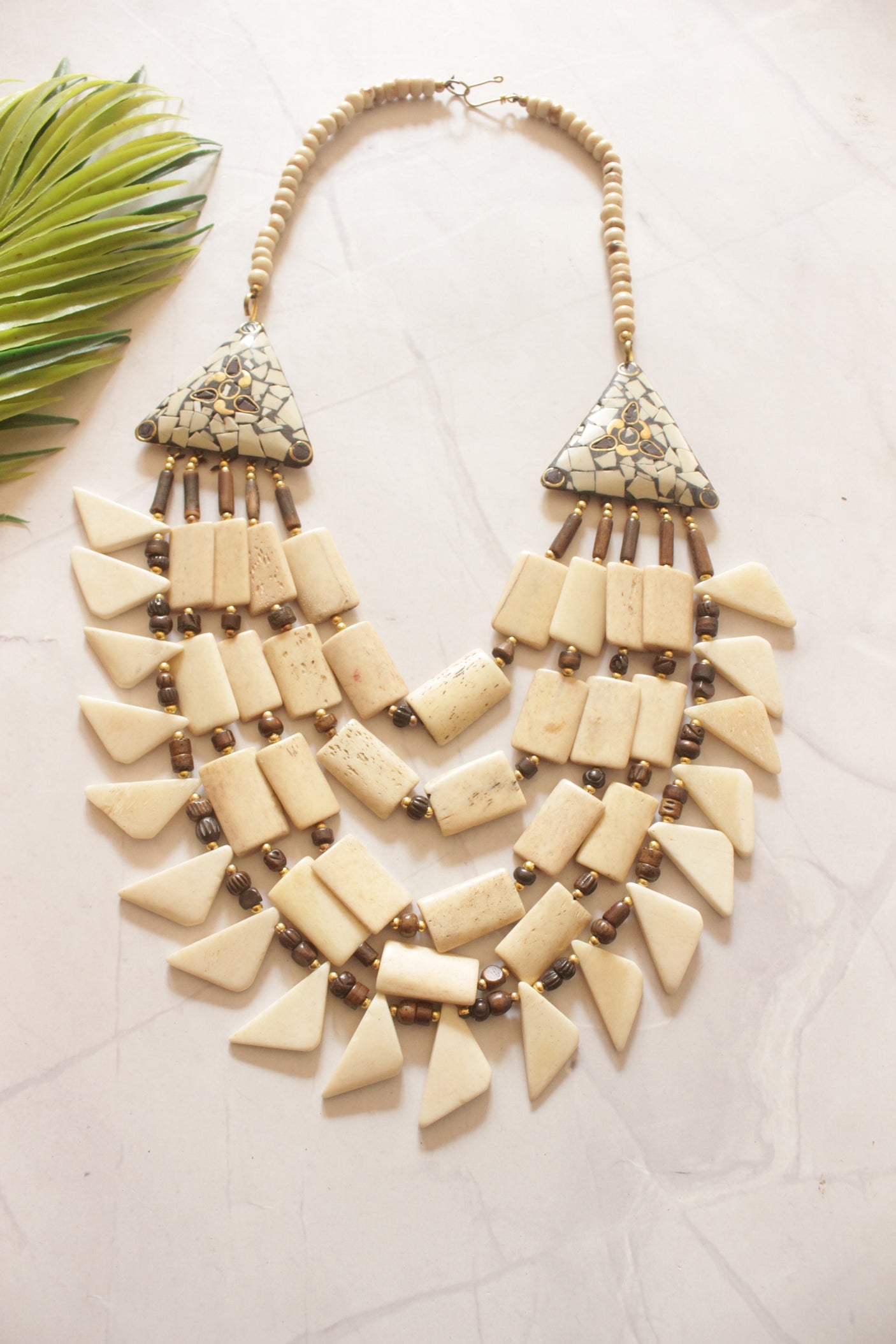 Off-White Bone Beads Handcrafted Multi-Layer African Tribal Necklace