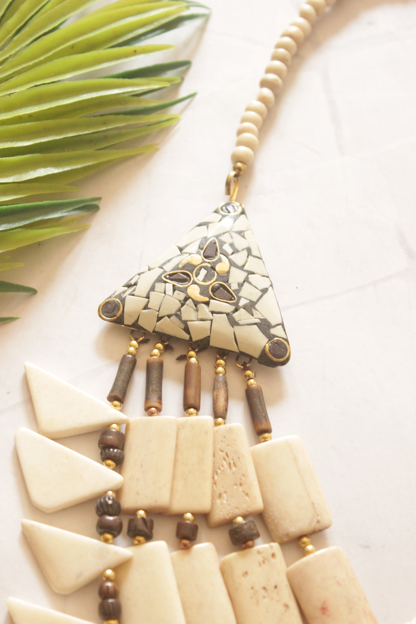 Off-White Bone Beads Handcrafted Multi-Layer African Tribal Necklace