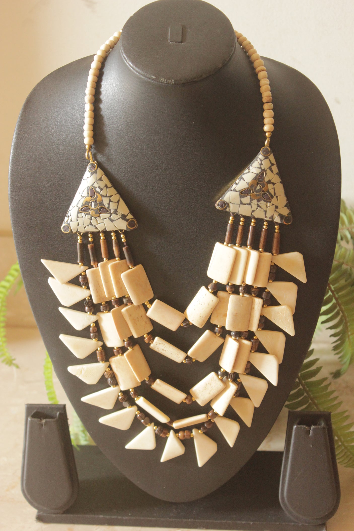 Off-White Bone Beads Handcrafted Multi-Layer African Tribal Necklace