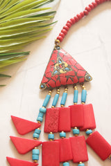 Red and Blue Bone Beads Handcrafted Multi-Layer African Tribal Necklace