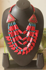 Red and Blue Bone Beads Handcrafted Multi-Layer African Tribal Necklace
