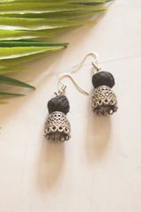 Black Block Painted Fabric Collar Necklace Set with Metal Pendant and Charms