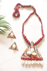Boho Tribal Kalamkari Fabric Cowrie Shell Necklace Set