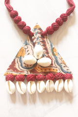 Boho Tribal Kalamkari Fabric Cowrie Shell Necklace Set