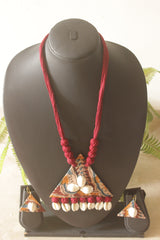 Boho Tribal Kalamkari Fabric Cowrie Shell Necklace Set