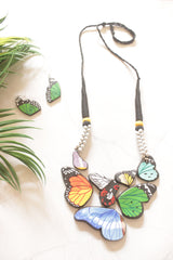 Vibrant Butterfly Hand Painted Terracotta Clay Necklace Set