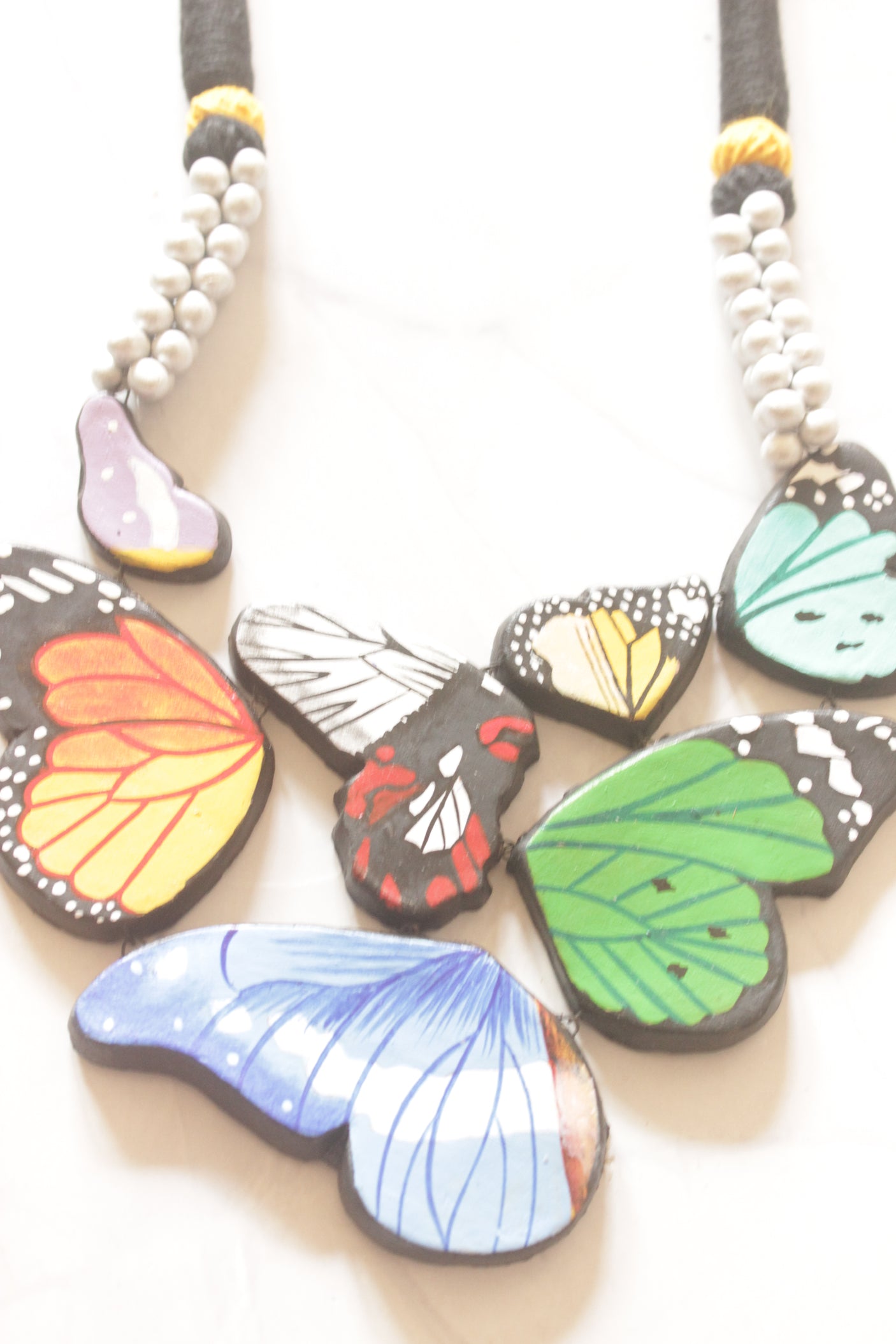 Vibrant Butterfly Hand Painted Terracotta Clay Necklace Set