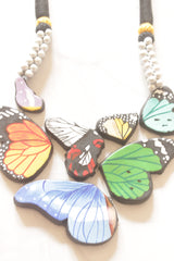 Vibrant Butterfly Hand Painted Terracotta Clay Necklace Set