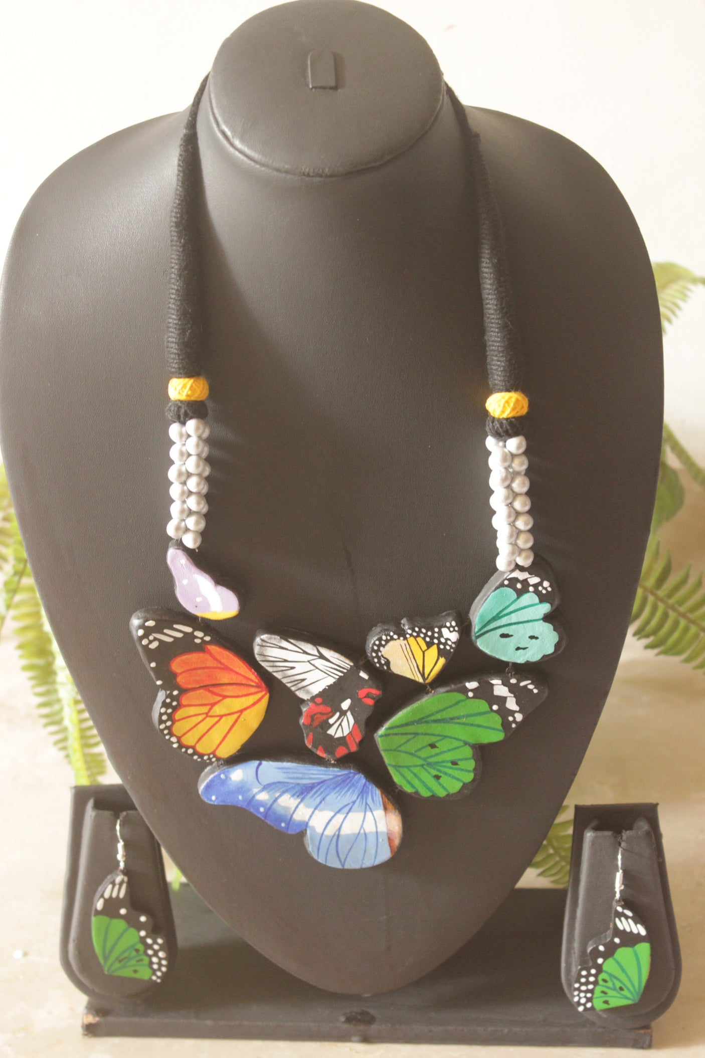 Vibrant Butterfly Hand Painted Terracotta Clay Necklace Set