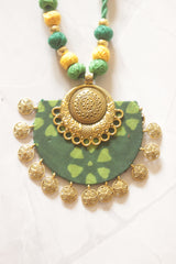 Green Batik Fabric Half Moon Gold Coin Necklace Set