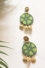 Green Batik Fabric Half Moon Gold Coin Necklace Set