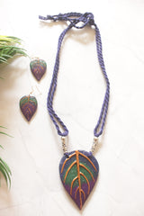 Shaded Leaf Hand Painted Terracotta Clay Necklace Set