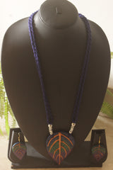 Shaded Leaf Hand Painted Terracotta Clay Necklace Set