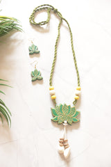 Lotus Hand Painted Terracotta Clay Necklace Set