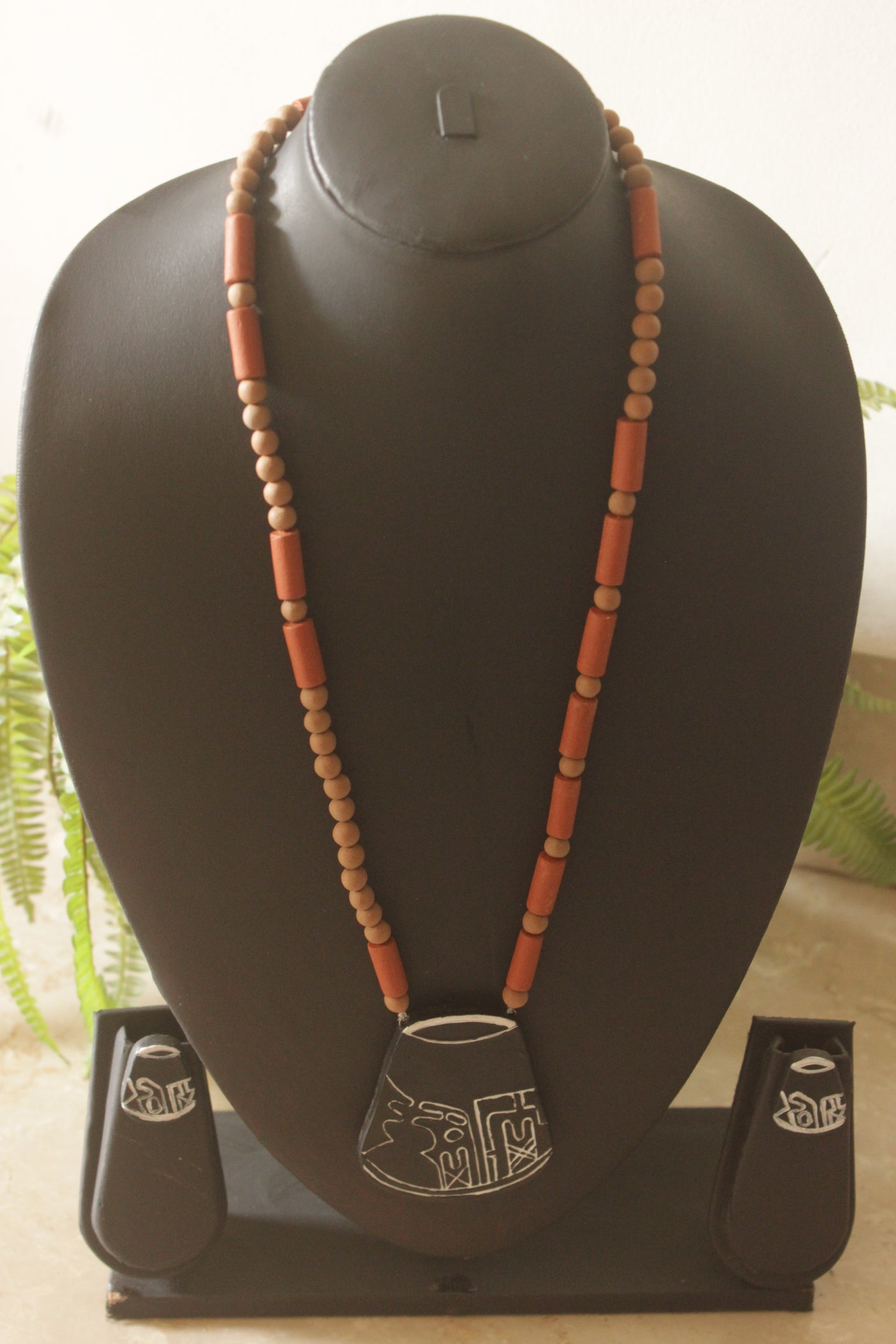 Earthy Hand Painted Terracotta Clay Necklace Set