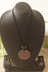 Earthy Hand Painted Terracotta Clay Pendant Necklace Set