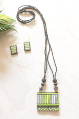 Pattachitra Stripe Handcrafted Terracotta Clay Necklace Set