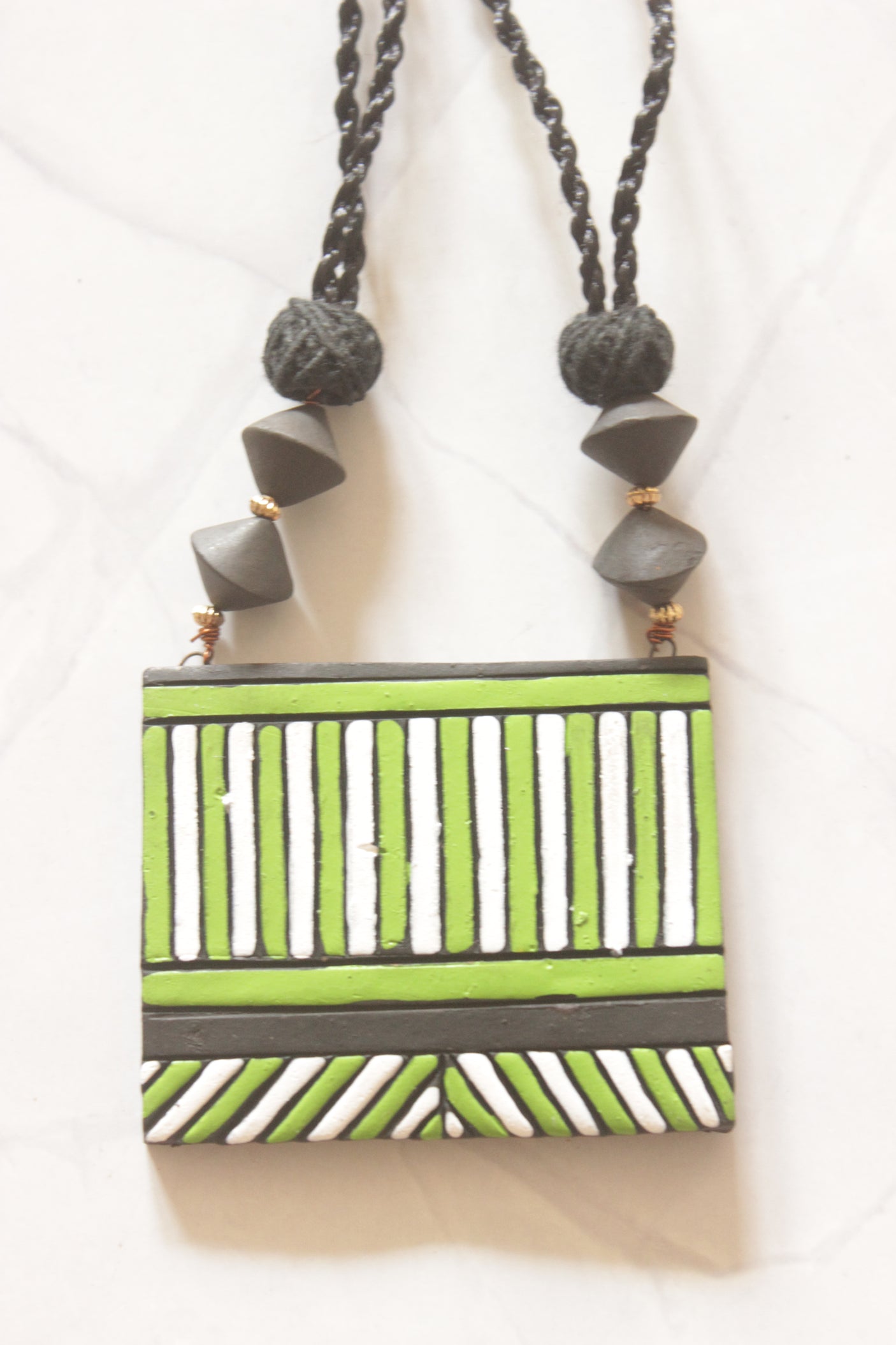 Pattachitra Stripe Handcrafted Terracotta Clay Necklace Set