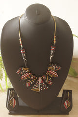 Gond Art Petal Handcrafted Terracotta Clay Collar Necklace Set