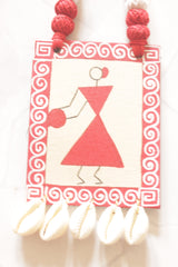 Red & Ivory Warli Nritya Hand Painted Cowrie Shells Necklace Set