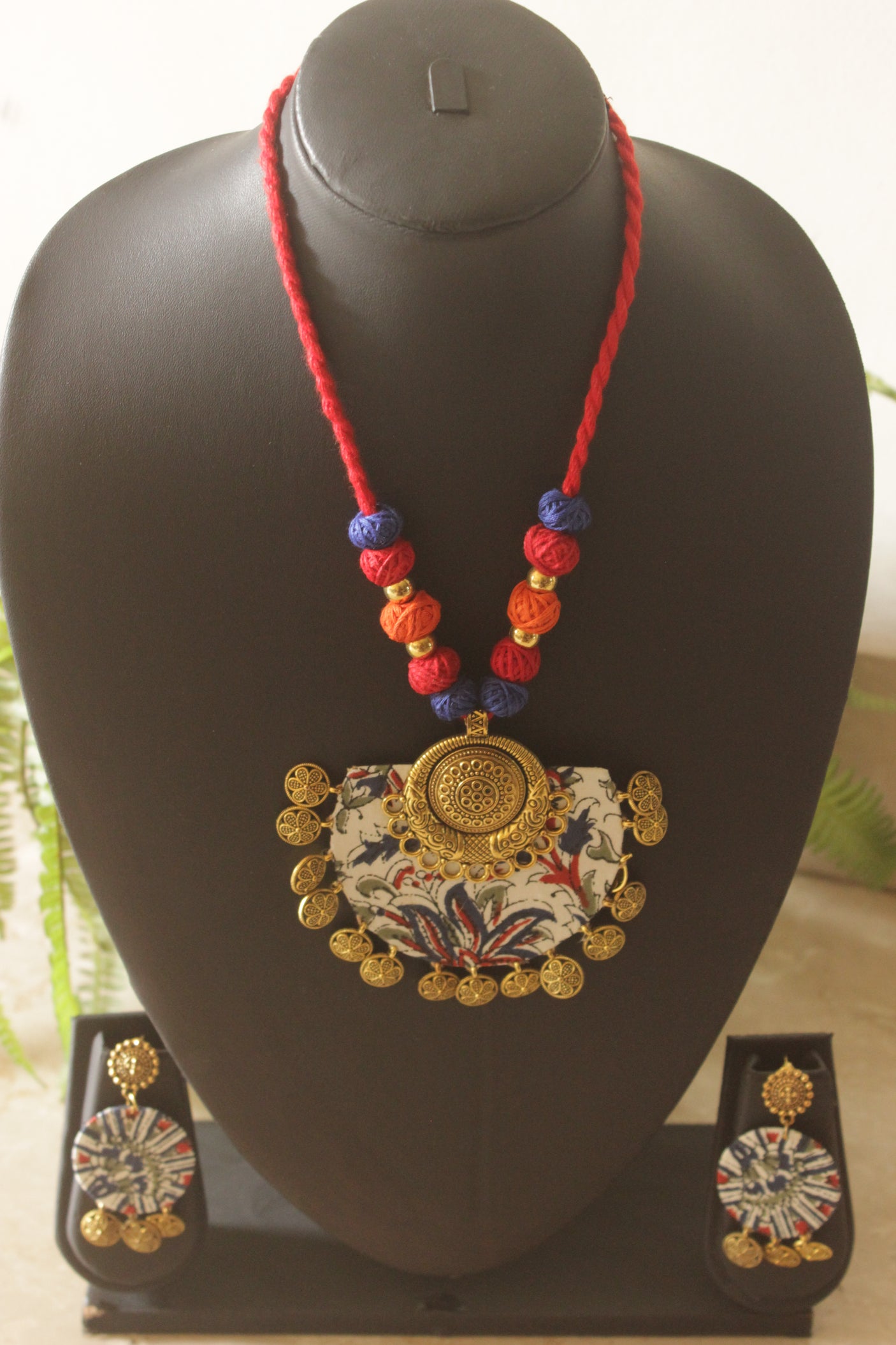 Mughal Garden Coin Charm Fabric Necklace Set