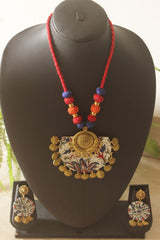 Mughal Garden Coin Charm Fabric Necklace Set