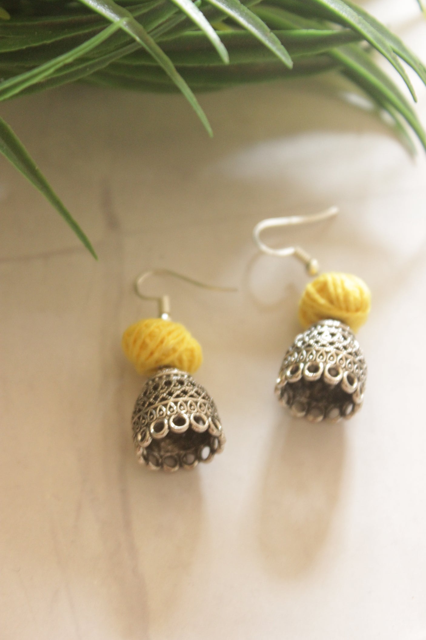 Green & Yellow Honeycomb Batik Fabric Long Necklace Set with Metal Accents