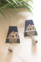 Blue and Green Fabric Tiles Choker Necklace Set with Elephant Charms