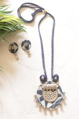 Shibori Blue & White Fabric Mandala Pendant Necklace Set