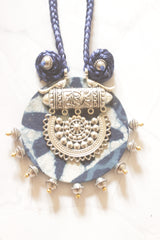 Shibori Blue & White Fabric Mandala Pendant Necklace Set