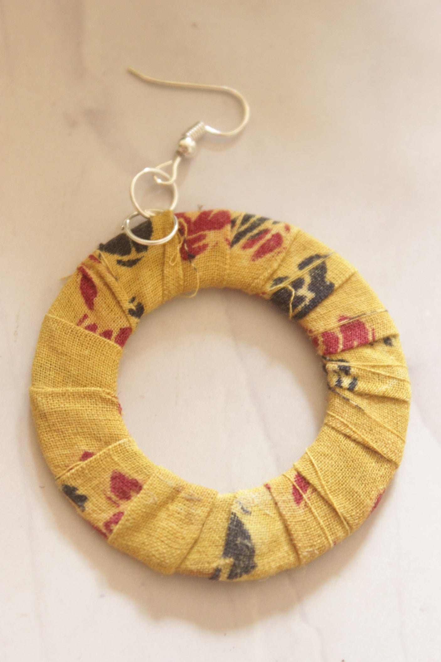 Haldi Phool Fabric Hoop Earrings