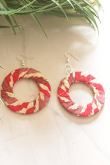 Laal Ikat Fabric Hoop Earrings