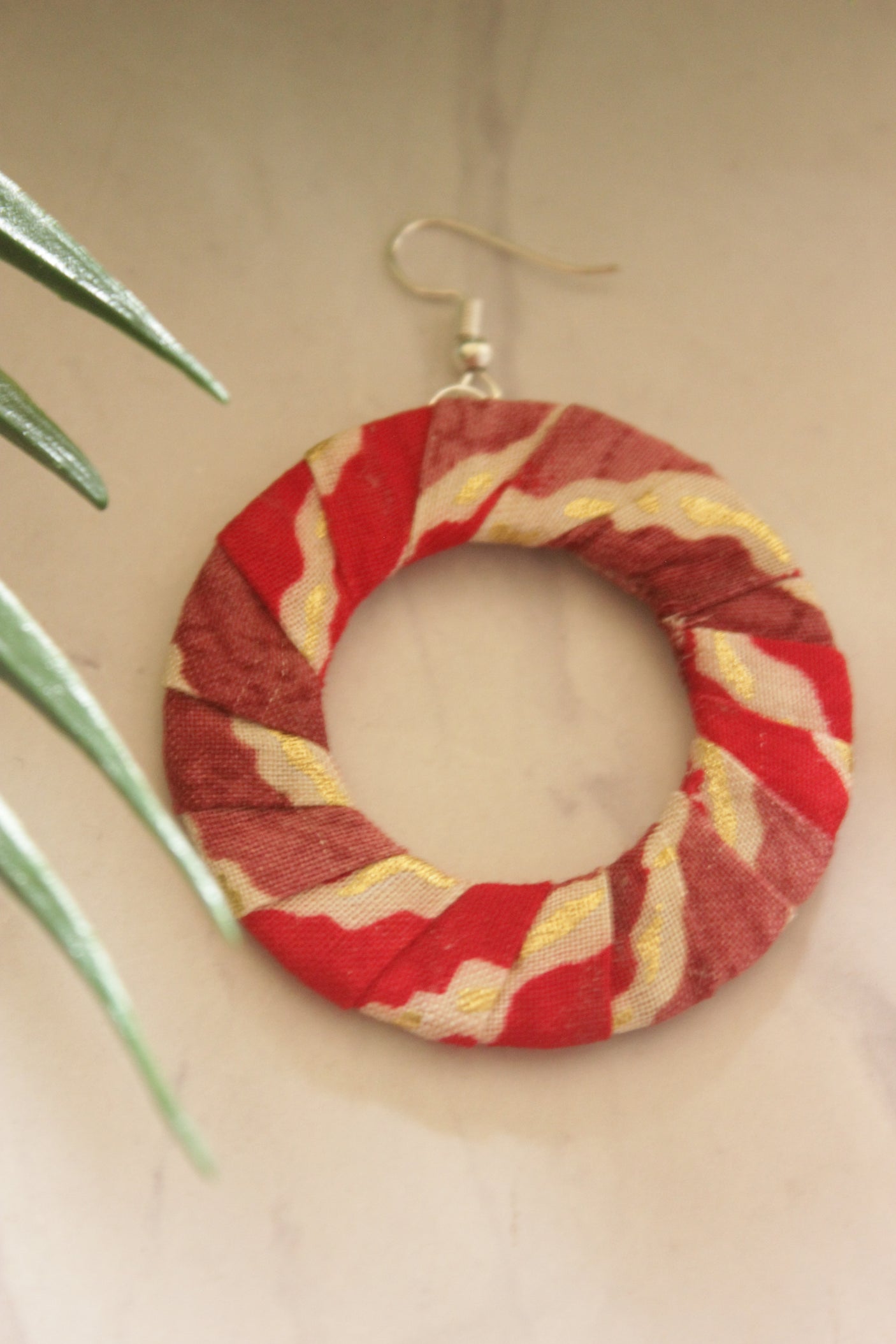 Laal Ikat Fabric Hoop Earrings