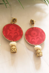 Gulabo Guldasta Red Batik Fabric and Gold Jhumka Earrings