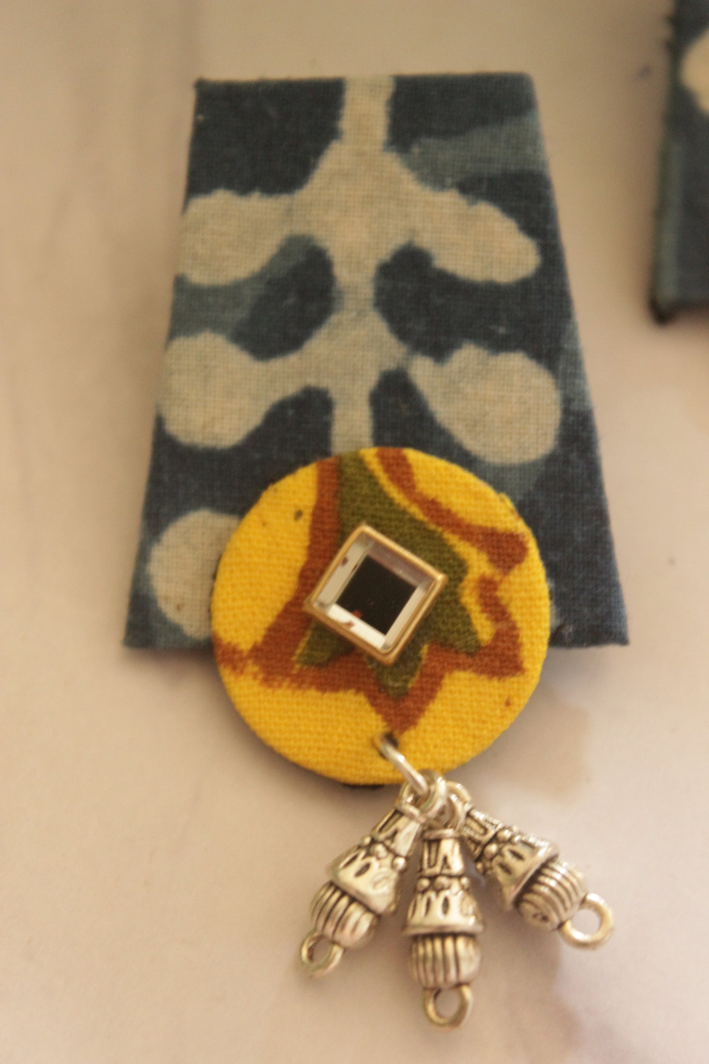 Indigo & Yellow Batik Sheesha Fabric Earrings